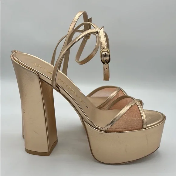 Stuart Weitzman Gold NOCHE SKYHIGH 145 PLATFORM SANDAL